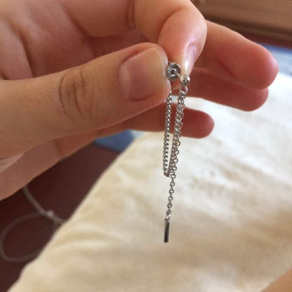 Sterling Silver Layered Chain Earrings - Picture 5 of 5